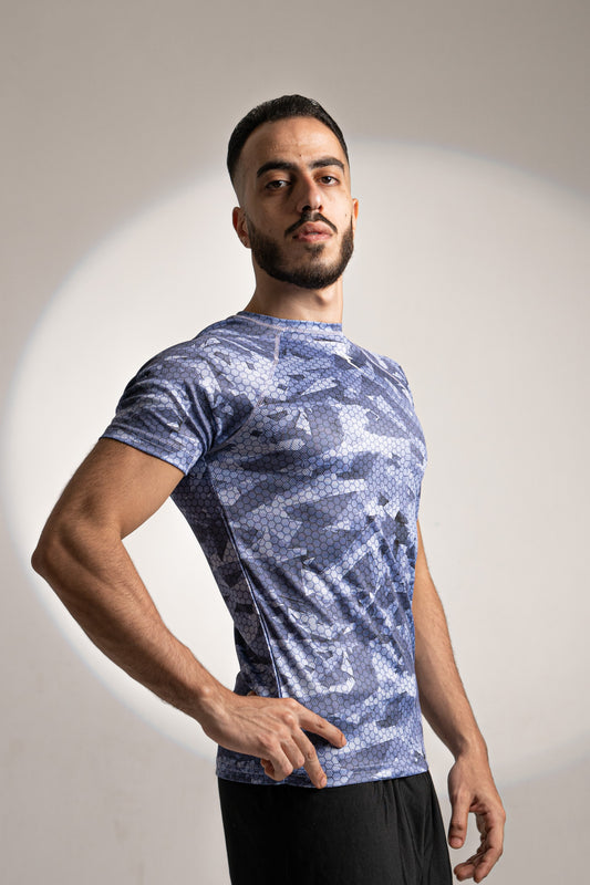 Blue Pattern Mesh T-shirt